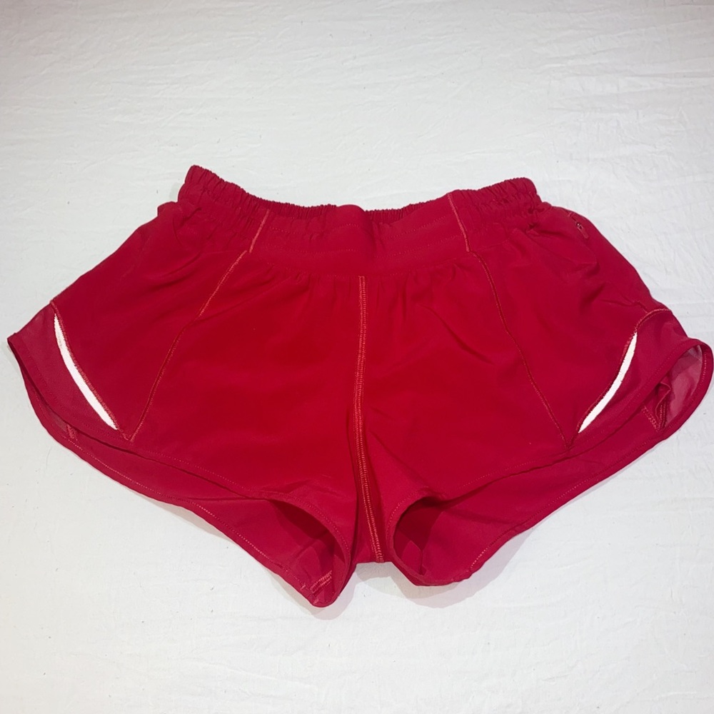 Dark red, size 4, Lululemon hotty hot 2.5 inch shorts.